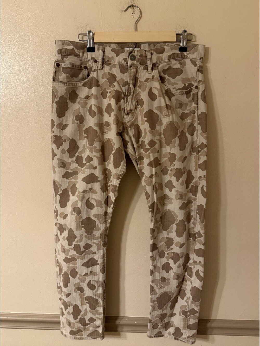 Polo Ralph Lauren Sullivan Slim Jeans Mens 32x30 Beige Duck Camo Army Denim
